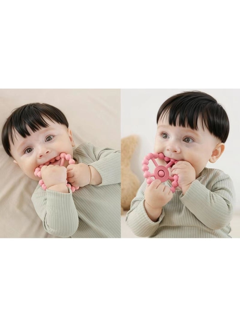 CESETH Baby Teething Silicone Wheeled Soothing Teething Toy, Free Of Bisphenol A, Food-Grade Chewable Soothing Toy, Used To Relieve Gum Pain, With Textured Beads, Easy To Hold, Suitable For Babies Aged 6 - 12 Months. - Available In Three Colors. - Image 3