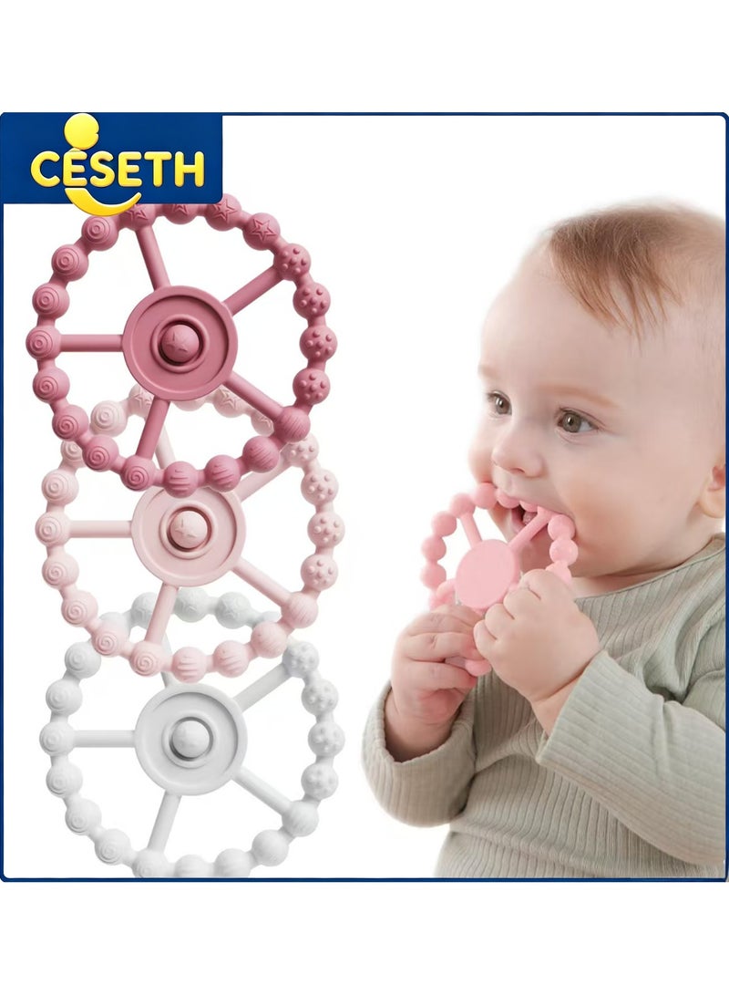 CESETH Baby Teething Silicone Wheeled Soothing Teething Toy, Free Of Bisphenol A, Food-Grade Chewable Soothing Toy, Used To Relieve Gum Pain, With Textured Beads, Easy To Hold, Suitable For Babies Aged 6 - 12 Months. - Available In Three Colors. - Image 1