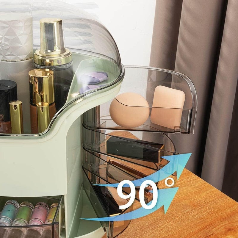 Touchcart Dustproof Cosmetic Storage Box with Lid & Drawers Extra Large Makeup Organizer for Skincare, Jewelry & Accessories Waterproof & Transparent Design (Green) - Image 3
