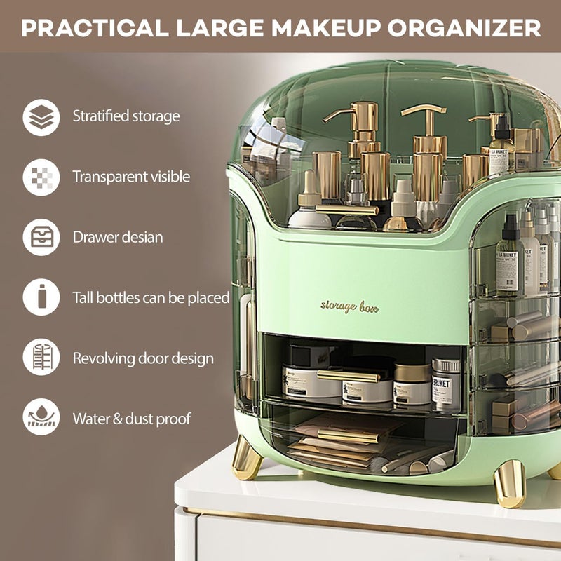 Touchcart Dustproof Cosmetic Storage Box with Lid & Drawers Extra Large Makeup Organizer for Skincare, Jewelry & Accessories Waterproof & Transparent Design (Green) - Image 5