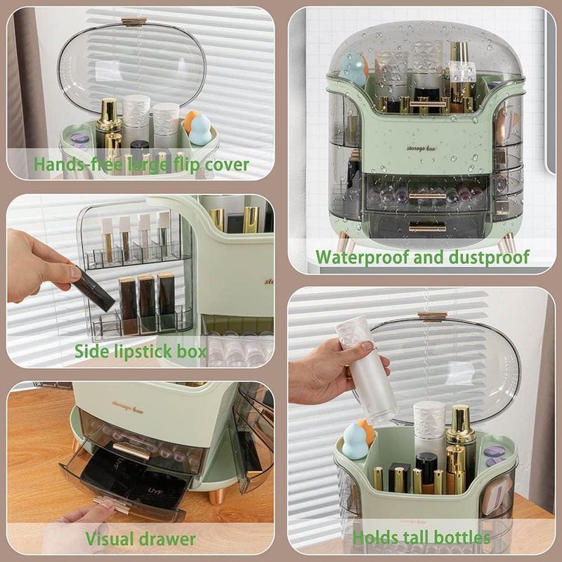 Touchcart Dustproof Cosmetic Storage Box with Lid & Drawers Extra Large Makeup Organizer for Skincare, Jewelry & Accessories Waterproof & Transparent Design (Green) - Image 4