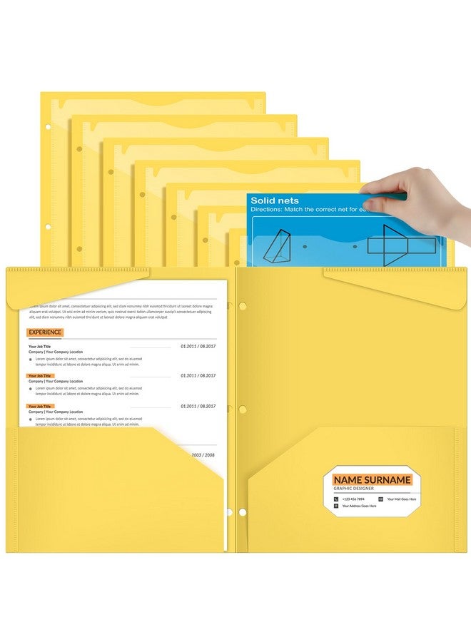 Henoyso 24 Pack 2 Pocket Folders With Clear Front Pocket 3 Hole Punched Plastic Heavy Duty Folders With Pockets For 3 Ring Binder Folders For 11 X 9 Inch Paper Holder Office Classroom (Yellow) - Image 1