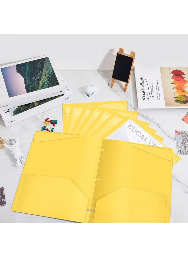 Henoyso 24 Pack 2 Pocket Folders With Clear Front Pocket 3 Hole Punched Plastic Heavy Duty Folders With Pockets For 3 Ring Binder Folders For 11 X 9 Inch Paper Holder Office Classroom (Yellow) - Image 4