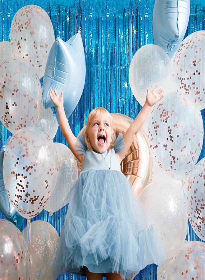 K.E.J. Tinsel Curtain Party Backdrop Blue Birthday Decorations 2 Packs Glitter Foil Fringe Curtain Party Decor Streamers Photo Booth for Birthday Christmas Wedding Halloween Graduation Decorations - Image 2