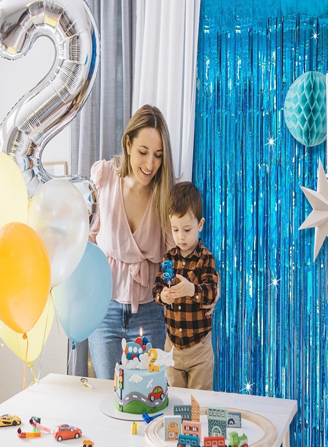 K.E.J. Tinsel Curtain Party Backdrop Blue Birthday Decorations 2 Packs Glitter Foil Fringe Curtain Party Decor Streamers Photo Booth for Birthday Christmas Wedding Halloween Graduation Decorations - Image 5