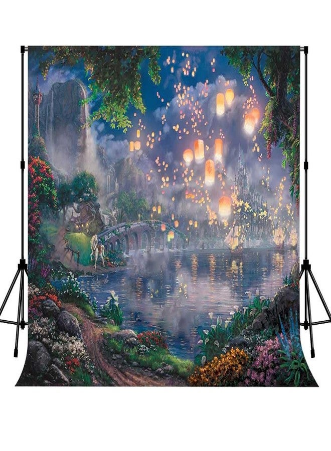 SSCSTS Fairy Tale Prince Beauty Backdrop Palace Castle Garden Lake Lantern Romantic Dating Girl Princess Birthday Party Photography Background Photo Studio Props (Polyester, 5x3ft) - Image 2