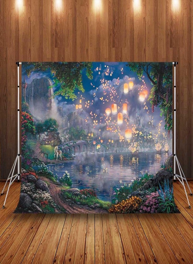 SSCSTS Fairy Tale Prince Beauty Backdrop Palace Castle Garden Lake Lantern Romantic Dating Girl Princess Birthday Party Photography Background Photo Studio Props (Polyester, 5x3ft) - Image 4