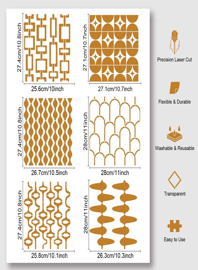 NBEADS 6 Pcs 6 Styles Retro Tile Stencils, 11.8×11.8 Inch Mid Century Modern Painting Stencil Tempalte DIY Art Craft Painting Wall Stencils for Painting on Wood Canvas Paper Furniture Wall - Image 3