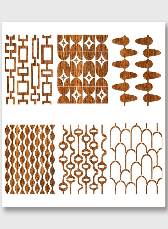 NBEADS 6 Pcs 6 Styles Retro Tile Stencils, 11.8×11.8 Inch Mid Century Modern Painting Stencil Tempalte DIY Art Craft Painting Wall Stencils for Painting on Wood Canvas Paper Furniture Wall - Image 1