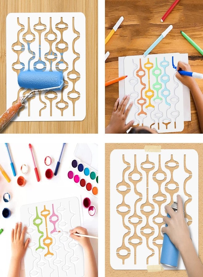 NBEADS 6 Pcs 6 Styles Retro Tile Stencils, 11.8×11.8 Inch Mid Century Modern Painting Stencil Tempalte DIY Art Craft Painting Wall Stencils for Painting on Wood Canvas Paper Furniture Wall - Image 4