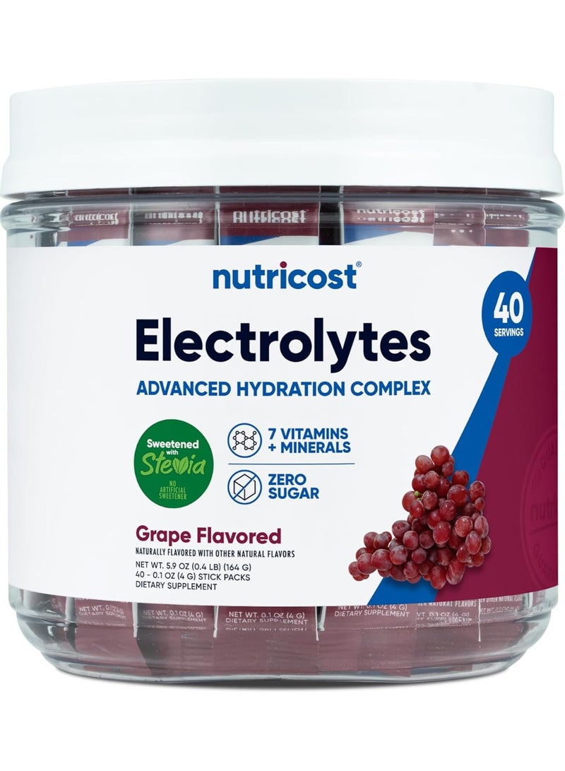 Nutricost Electrolytes Complex, Grape Flavored, 40 Stickpacks - Advanced Hydration Complex - Image 1