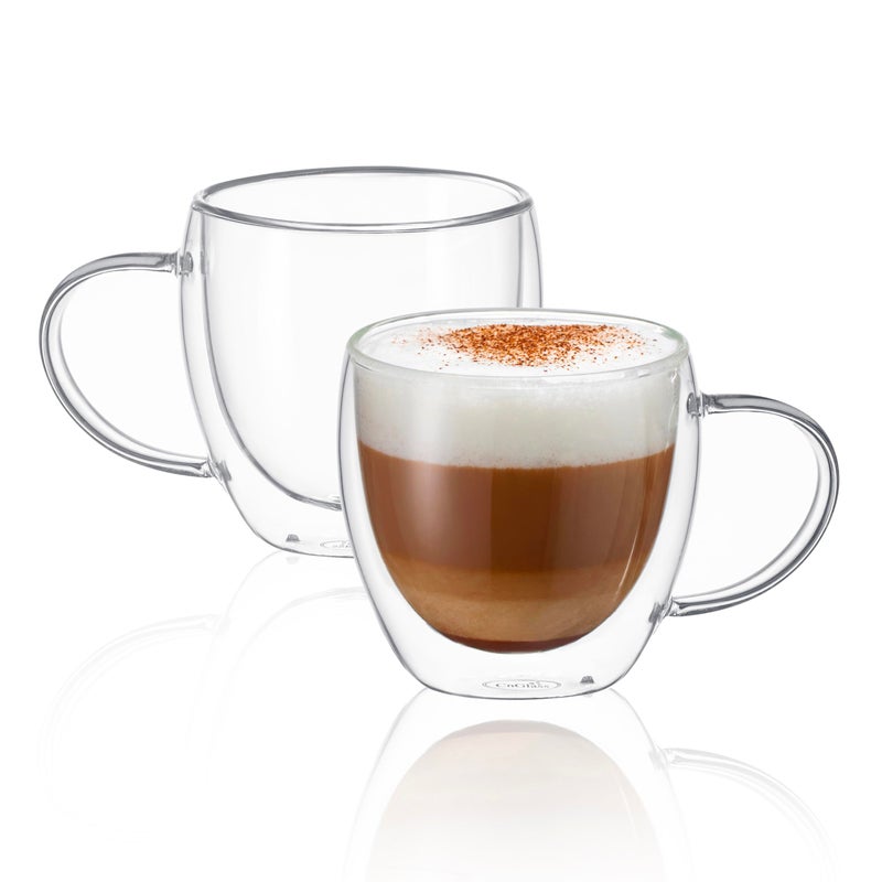 CNGLASS Double Wall Glass Coffee Mugs with Handle,8.5oz Clear Insulated Glass Espresso Cups for Hot and Cold Beverages,Latte,Cappuccino,Set of 2 - Image 1