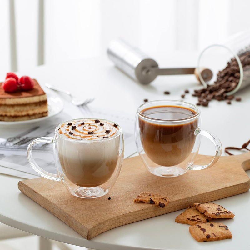 CNGLASS Double Wall Glass Coffee Mugs with Handle,8.5oz Clear Insulated Glass Espresso Cups for Hot and Cold Beverages,Latte,Cappuccino,Set of 2 - Image 3