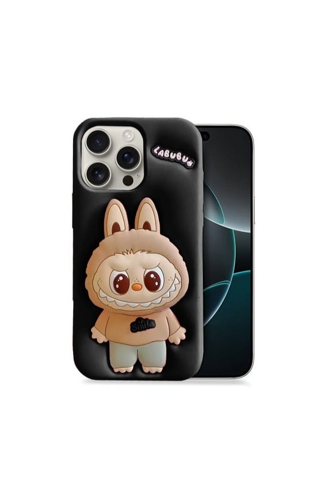 لابوبو كفر iPhone 16 Pro Max من Labubu مع حامل ثلاثي الأبعاد – غطاء سيليكون مضاد للصدمات بتصميم كرتوني بارز وأسلوب فريد مناسب للجميع - Image 1