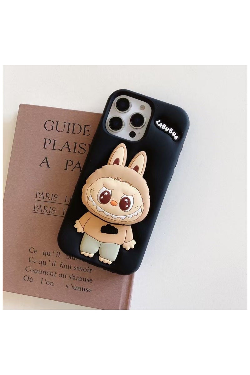 لابوبو كفر iPhone 16 Pro Max من Labubu مع حامل ثلاثي الأبعاد – غطاء سيليكون مضاد للصدمات بتصميم كرتوني بارز وأسلوب فريد مناسب للجميع - Image 2