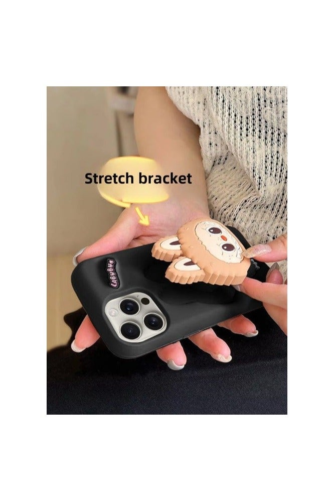 لابوبو كفر iPhone 16 Pro Max من Labubu مع حامل ثلاثي الأبعاد – غطاء سيليكون مضاد للصدمات بتصميم كرتوني بارز وأسلوب فريد مناسب للجميع - Image 3