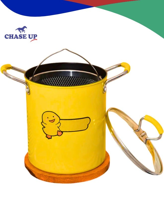 تشيس اب وعاء قلي عميق سعة 3 لتر من الفولاذ المقاوم للصدأ مع فلتر زيت وغطاء، وعاء قلي غير لاصق موفر للزيت للمطبخ المنزلي، بمقبض مانع للانزلاق لمعظم المواقد، تصميم خالٍ من الدخان، بطاطس مقلية وجمبري وأسماك ودجاج - Image 1