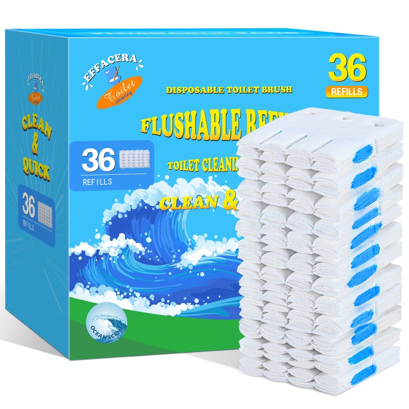 Effacera 36 Refills Disposable Toilet Bowl Paper Bulk Toilet Fresh Flushable Refills for Bathroom Toilet Brush Accessories Supplies Starter Kit Ocean Scent