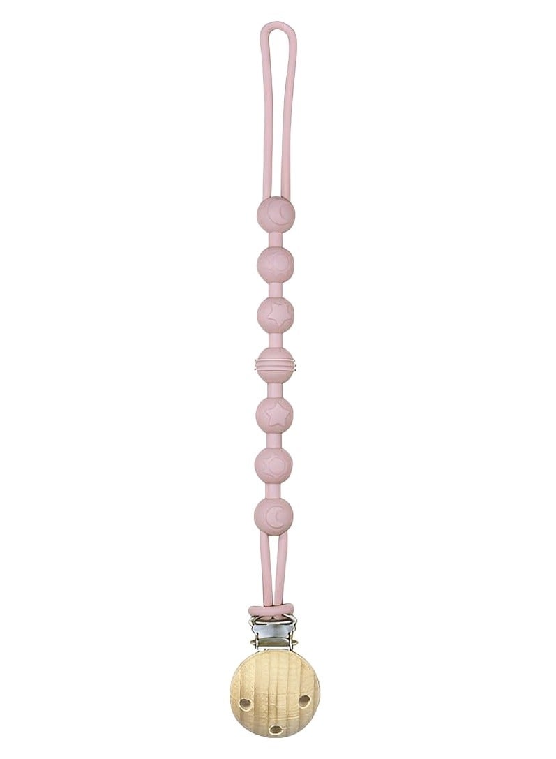 Baby Silicone Pacifier Clip Holder Chain With Wood Clip for Boys Girls - Baby Pink - Image 1