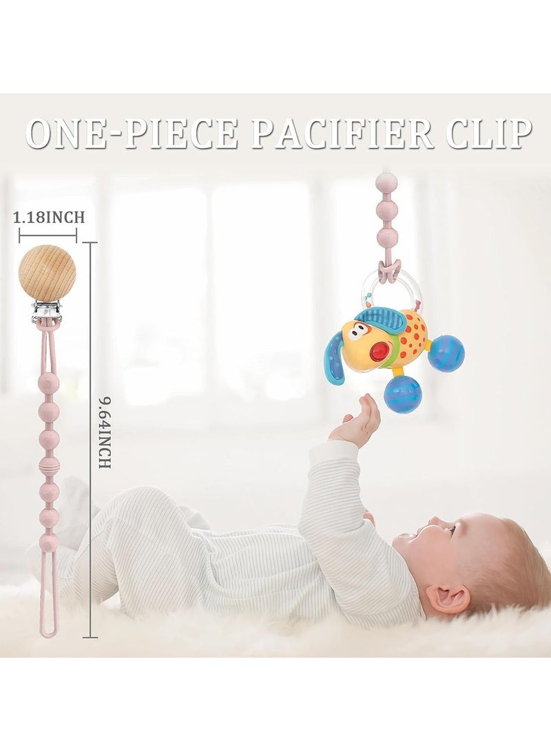 Baby Silicone Pacifier Clip Holder Chain With Wood Clip for Boys Girls - Baby Pink - Image 4