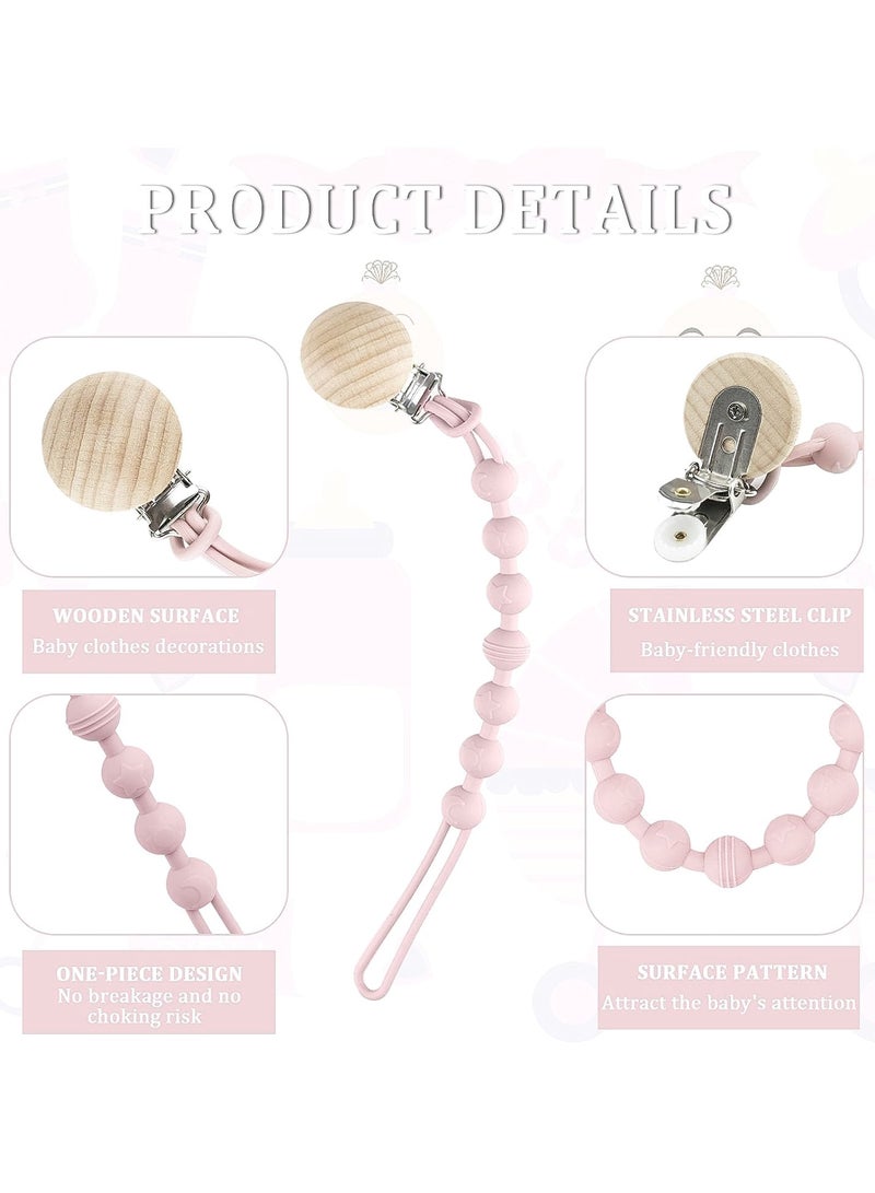 Baby Silicone Pacifier Clip Holder Chain With Wood Clip for Boys Girls - Baby Pink - Image 5