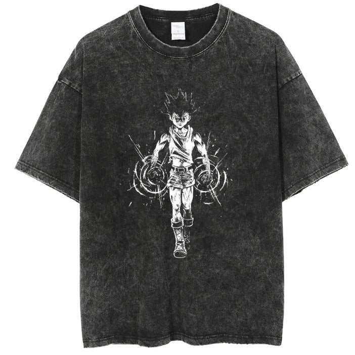 American-Style Old Short-Sleeved T-Shirt Animation Collection Retro Washed Old T-Shirt - Image 1