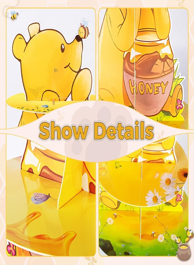 BACUTHY 2 Pack Winnie Baby Shower Decorations Birthday Cupcake Stands: Bear Party Theme Cake Stand Toppers Supplies for Girl Boy Kids Gender Reveal First Party - Hold 48pcs Cupcakes Table Decors - Image 5