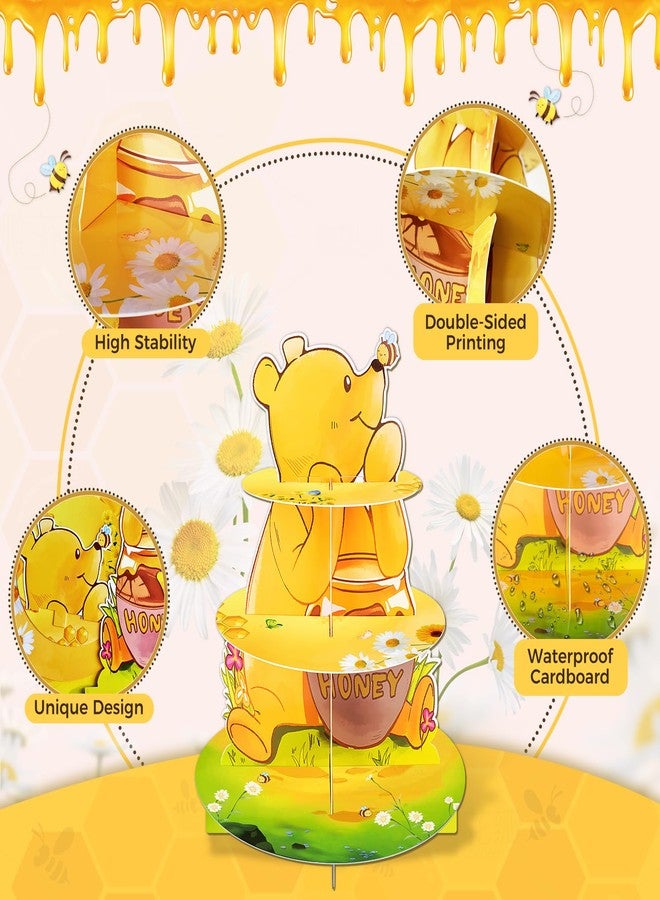BACUTHY 2 Pack Winnie Baby Shower Decorations Birthday Cupcake Stands: Bear Party Theme Cake Stand Toppers Supplies for Girl Boy Kids Gender Reveal First Party - Hold 48pcs Cupcakes Table Decors - Image 3