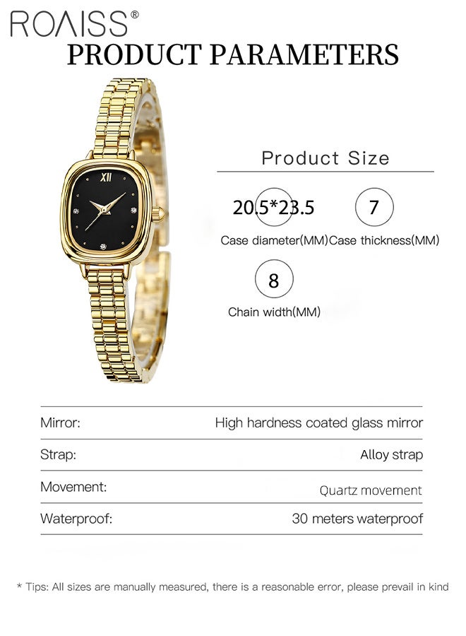 رويس ساعة يد نسائية مستطيلة صغيرة ذهبية اللون، شاشة تناظرية، مينا سوداء، خفيفة الوزن، أنيقة، مقاومة للماء، حزام من سبائك معدني، هدية للنساء - Image 3