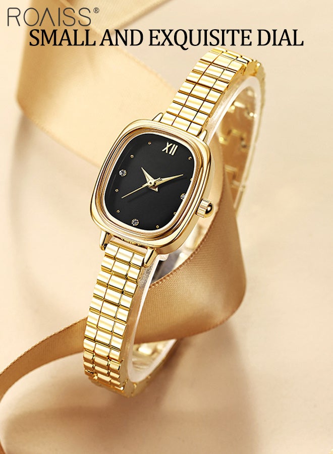 رويس ساعة يد نسائية مستطيلة صغيرة ذهبية اللون، شاشة تناظرية، مينا سوداء، خفيفة الوزن، أنيقة، مقاومة للماء، حزام من سبائك معدني، هدية للنساء - Image 2