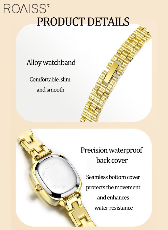 رويس ساعة يد نسائية مستطيلة صغيرة ذهبية اللون، شاشة تناظرية، مينا سوداء، خفيفة الوزن، أنيقة، مقاومة للماء، حزام من سبائك معدني، هدية للنساء - Image 5
