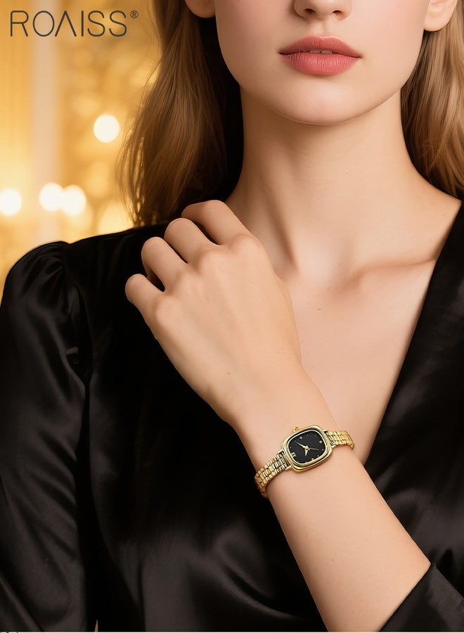 رويس ساعة يد نسائية مستطيلة صغيرة ذهبية اللون، شاشة تناظرية، مينا سوداء، خفيفة الوزن، أنيقة، مقاومة للماء، حزام من سبائك معدني، هدية للنساء - Image 4