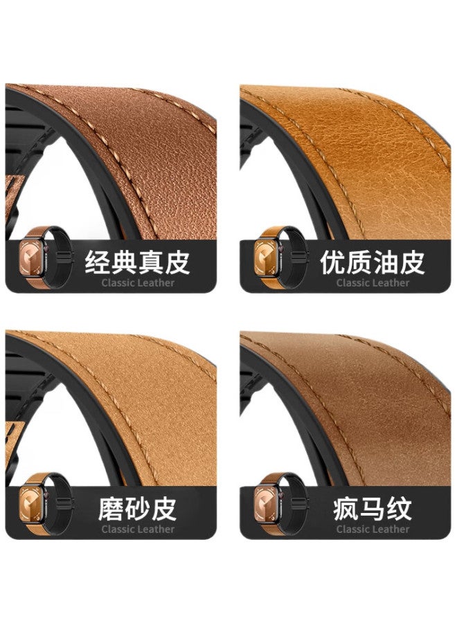 BHO Genuine Leather Magnetic Closure Watch Band For Apple Watch Series 10/Ultra, Iwatch Series 9/8/7/6/5/4/Se - Image 3