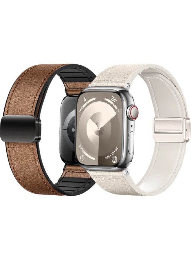 BHO Genuine Leather Magnetic Closure Watch Band For Apple Watch Series 10/Ultra, Iwatch Series 9/8/7/6/5/4/Se - Image 1