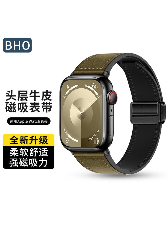 Bho Genuine Leather Magnetic Closure Watch Band For Apple Watch Series 10/ultra, Iwatch Series 9/8/7/6/5/4/se - Image 1