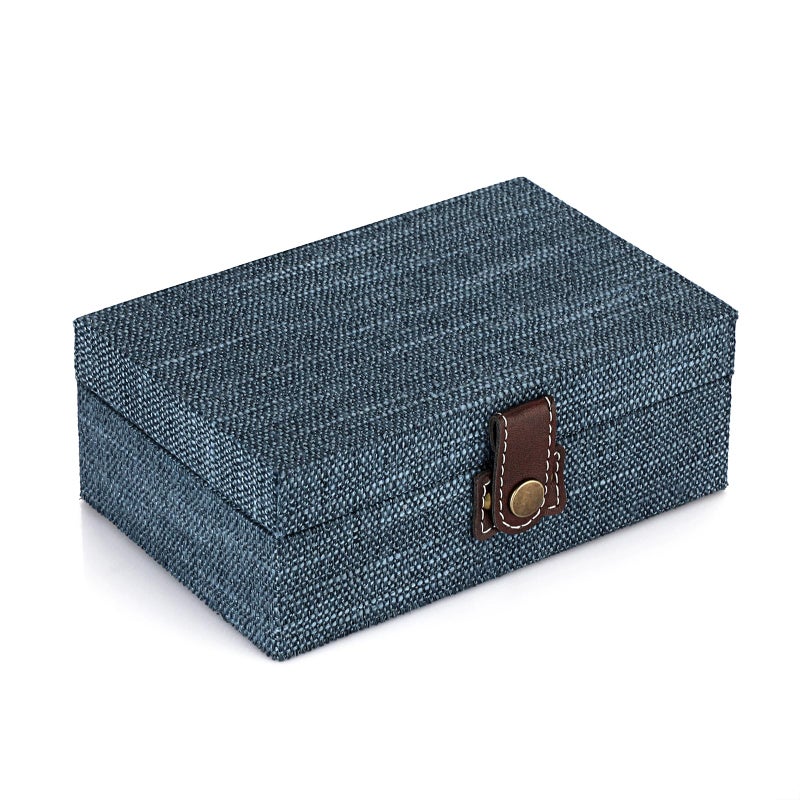 Hipiwe Treasure Chest Jewelry Box Wooden Decorative Box with Clasp Linen Covered Memento Case Box Rectangular Keepsake Box Photos Storage Organizer Home DecorBlue - Image 2