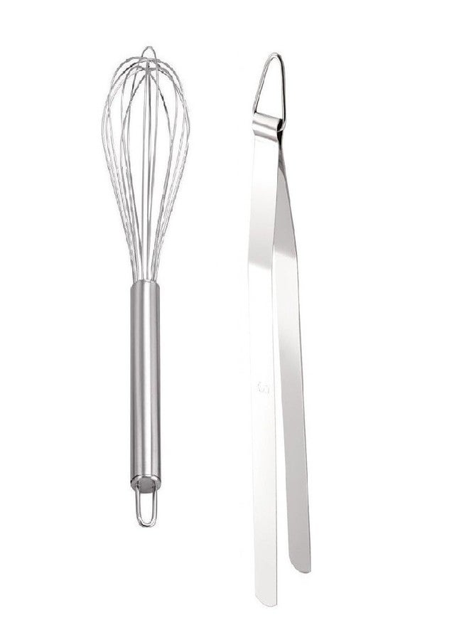 BLUE WONDER Stainless Steel Wire-Egg Beater | Wisk with Handle Combo Stainless Steel Chimta | Kitchen Accessories | Multipurpose Kitchen Tool | Durable, Easy to Use | Multicolour | Pack of 2