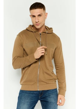Men Hooded Graphic Long Sleeve Sweatshirt, Dark Brown