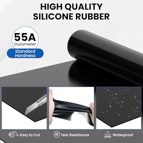 MILYARD 2 Pcs 12 x 12 Inch Silicone Rubber Sheet, 55A 1/25 Inch Thick Heat Resistant Silicone Insulation Gasket for DIY Gaskets Pads Seals Crafts Flooring Cushioning of Anti-Vibration (Black) - Image 3