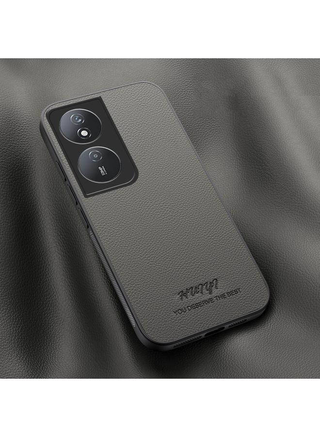 جراب هاتف مغناطيسي من الجلد من HUIYI لهاتف Honor X7b / Play 50 Plus (رمادي)