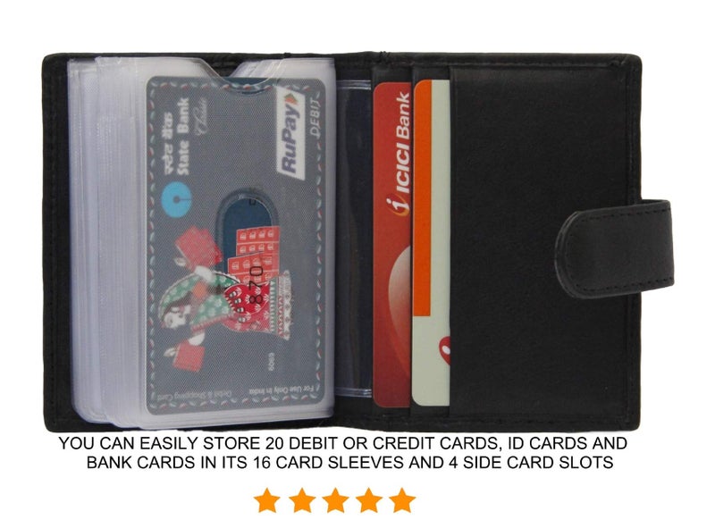 Husk N Hoof RFID Protected Leather Credit Card Holder Wallet for Man Women | Card Holder for Men Woman | Black (20 Card Slots) - Image 2