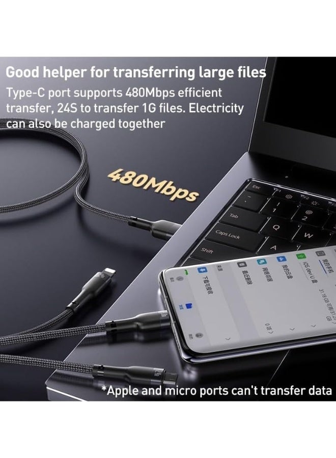 Yesido CA91 3-in-1 Fast Charging Cable 3A Output – USB-C, Micro USB & Lightning – Durable Braided Cord, Universal Compatibility – Black - Image 2