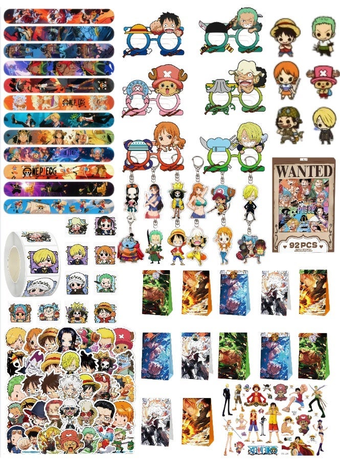 One Piece Party Favors Set for 12 Guests, Anime Pirate Themed Birthday Party Supplies, Include Gift Bags, Wristbands, Brooches, Keychains, Party Glasses, Lomo Cards, Stickers, Temporary Tattoos, Anime Birthday Goodie Bag Fillers for Kids - Image 1
