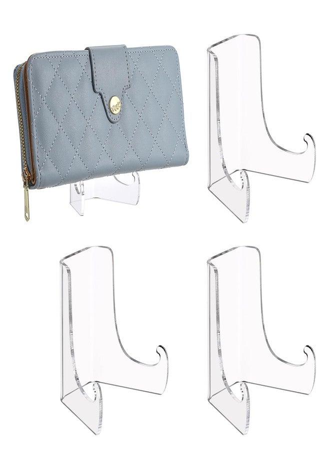 JUXYES 3 Pack Acrylic Wallet Display Holder Stands, Portable Easels Display Stand Clear Plate Display Rack for Boutique, Retail Countertop Acrylic Display Stand for Hand Purse, Wallet, Photos, Book - Image 1