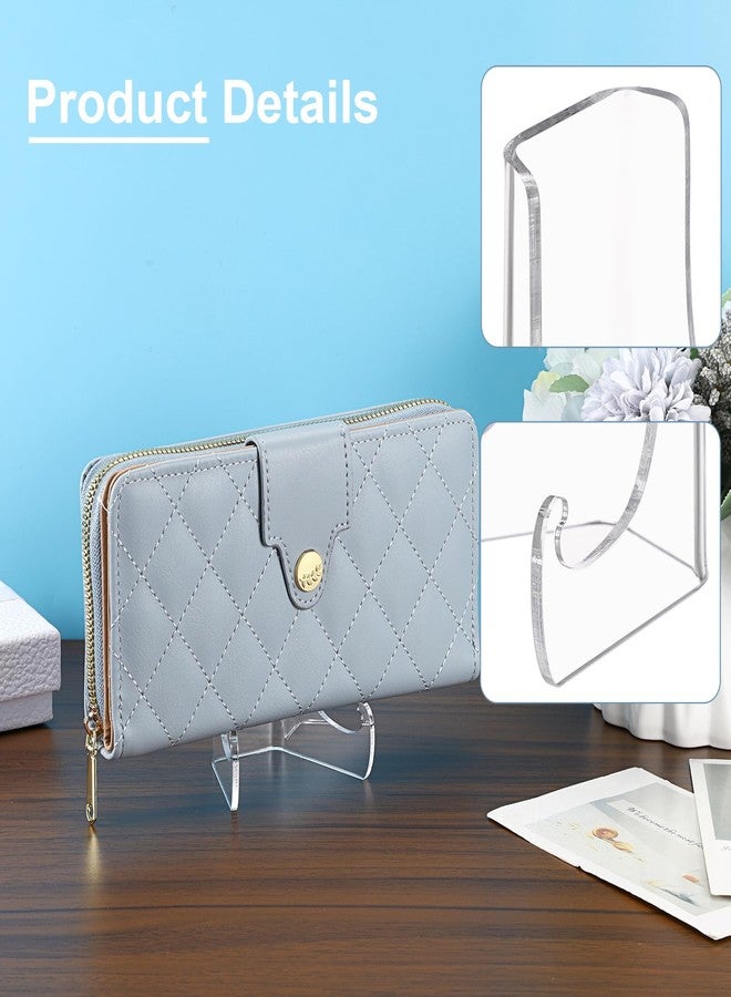 JUXYES 3 Pack Acrylic Wallet Display Holder Stands, Portable Easels Display Stand Clear Plate Display Rack for Boutique, Retail Countertop Acrylic Display Stand for Hand Purse, Wallet, Photos, Book - Image 5