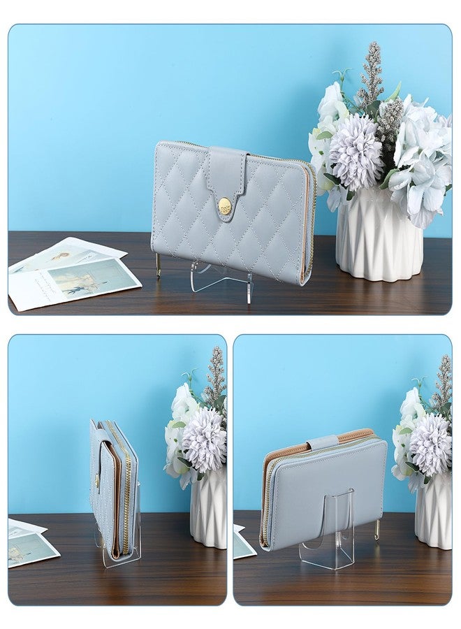 JUXYES 3 Pack Acrylic Wallet Display Holder Stands, Portable Easels Display Stand Clear Plate Display Rack for Boutique, Retail Countertop Acrylic Display Stand for Hand Purse, Wallet, Photos, Book - Image 3