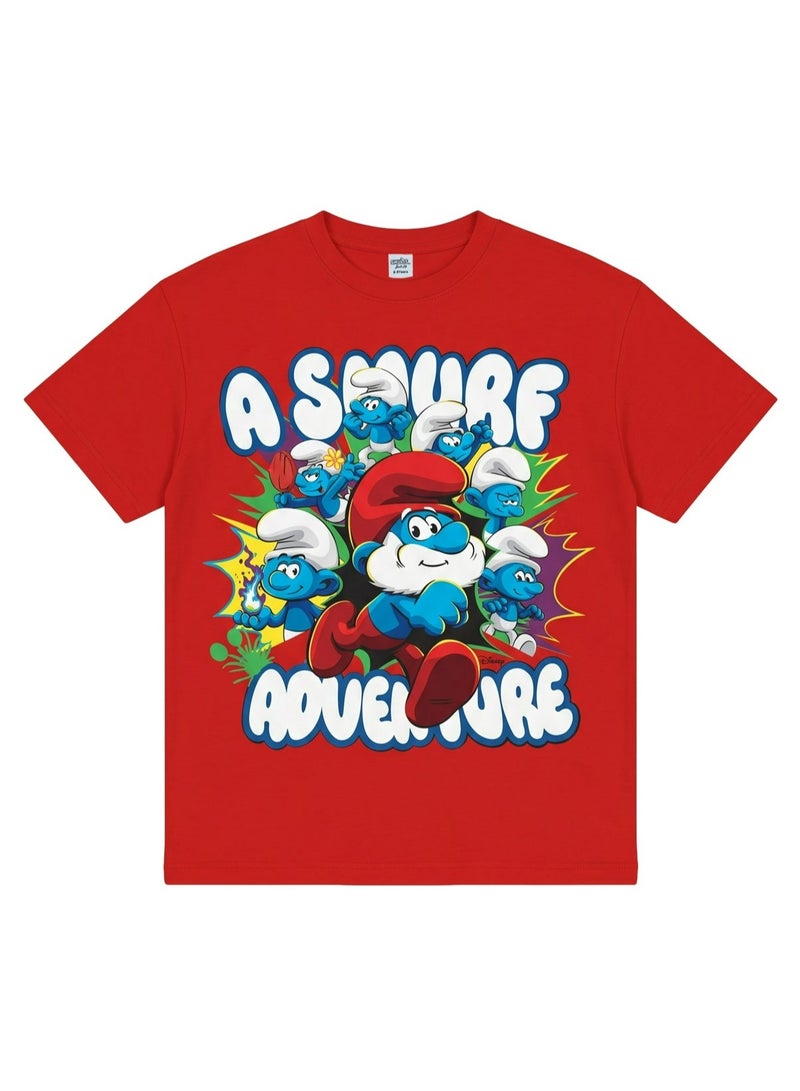 The Smurfs “A Smurf Adventure” Boys Drop Shoulder T-Shirt | Papa Smurf Character Graphic Casual Crew Neck Cotton Tee - Image 5