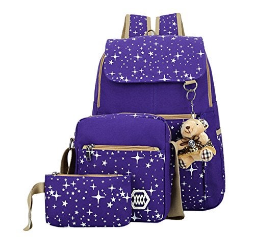 Bansusu Star Print Girls Backpacks Set for School School Bags Backpack Bookbags for Teenage Girls with Crossbody Bag 3 Pieces - Image 1