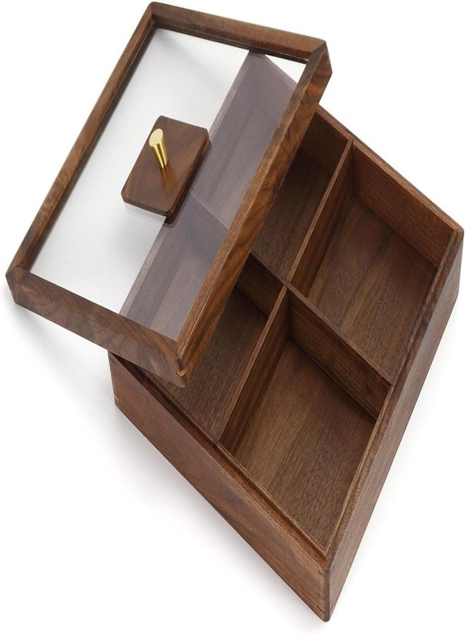 Multibey 4 Compartment Wooden Serving Tray with Lid - Solid North American Walnut Wood Serving Platter Organizer for Snacks, Candy, Nuts, Chips, Wood Snack Tray for Party, Kitchen Decor - Image 1