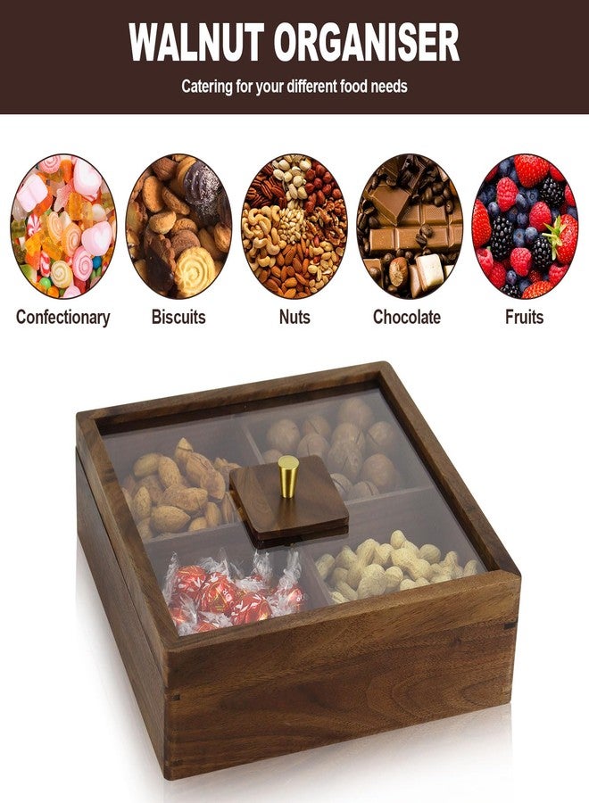 Multibey 4 Compartment Wooden Serving Tray with Lid - Solid North American Walnut Wood Serving Platter Organizer for Snacks, Candy, Nuts, Chips, Wood Snack Tray for Party, Kitchen Decor - Image 4